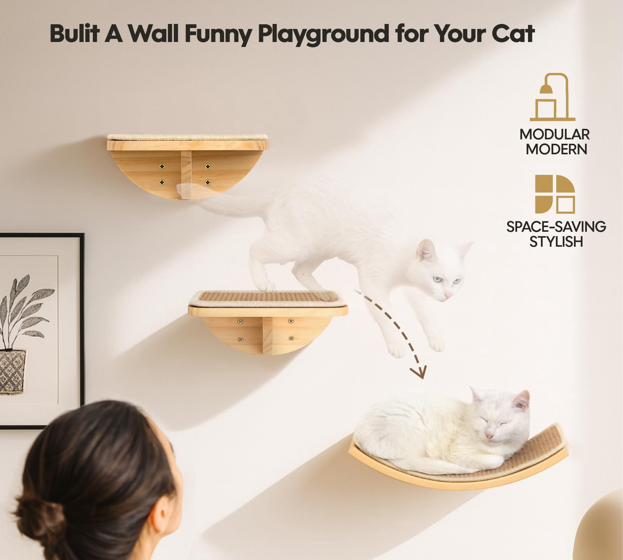 Foam/Felt-Wood 2 Steps Wall Mounted Cat Steps