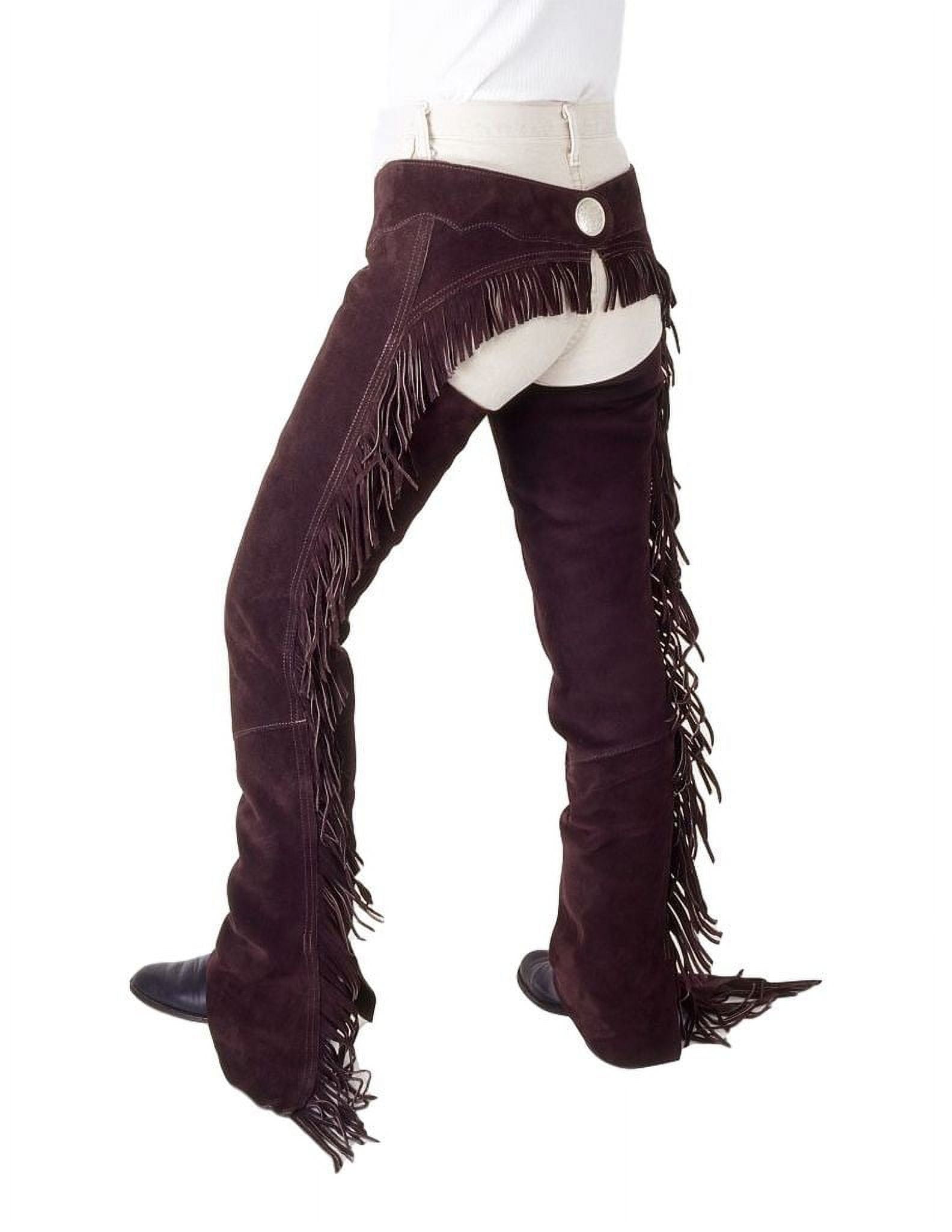 Tough 1 Western Chaps Adult Contour Fringed Adjustable S Brown 63
