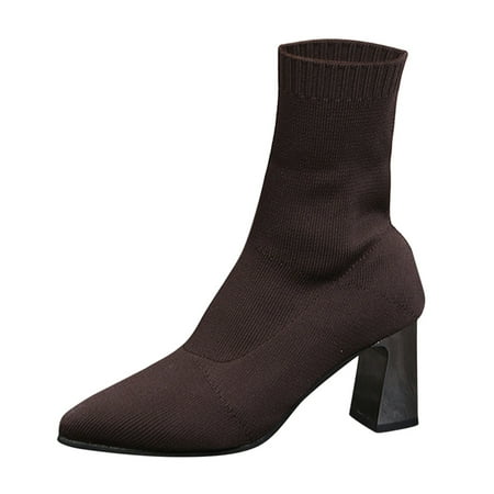 

EUMODR Women Cowboy Boots Wide Calf Wide Boots for Women Booties Ladies Fashion Solid Color Breathable Knit Pointed Toe High Heel Short Boots