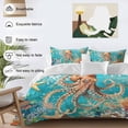 thumbnail image 3 of Ocean Octopus Bedding Duvet Cover Set Queen Size 4 Pieces Marine Life Coral Starfish Retro Bedding Set with Zipper Closure, 1 Comforter Cover 90x92 Inches 1 Flat Sheet & 2 Pillow Cases, 3 of 7
