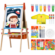 MEEDEN Art Easel for Kids, Height Adjustable Kids Easel with Paper Roll, 3-in-1 Double Sided Chalkboard Standing Easel for Children