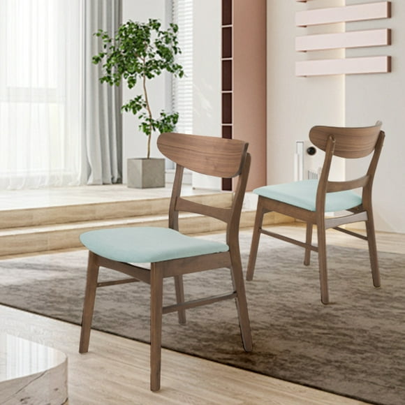 Soild Wood Dining Chairs Kitchen Chairs Mid Century Modern Dining Room Chairs with Padded Seat and Wood Frame,Fabric Living Room Chairs with Curved Back(2pcs)
