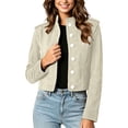 thumbnail image 2 of Women's Solid Long Sleeve Stand Collar Casual Button Jacket, 2 of 7