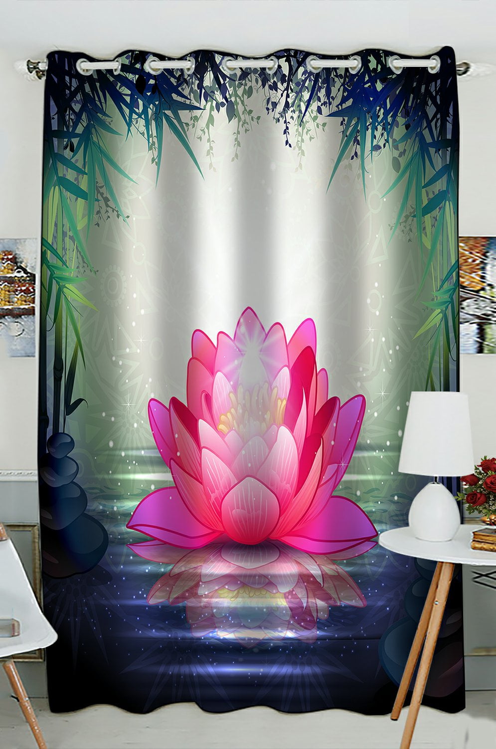 Phfzk Lotus Flower In Tranquil Zen Garden Window Curtain Blackout