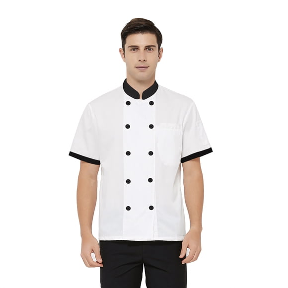 TOPTIE Short Sleeve Chef Coat Jacket White Lightweight Button Chef Uniform