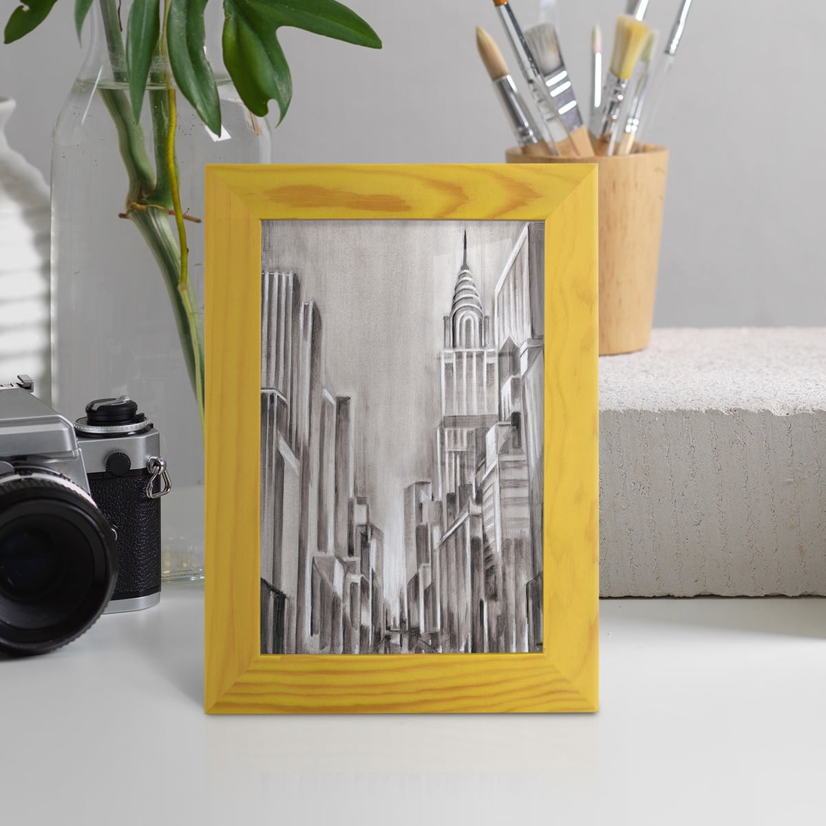 Art Deco Cityscape I -Framed Print w/glass-Sunflower Yellow