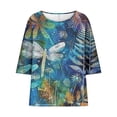 thumbnail image 4 of DDAPJ pyju 3/4 Sleeve Shirt for Women Plus Size Linen Tops Boho Floral Print Tshirt Oversized Casual Summer Blouse Tees Today's Sales Multicolor XXXL, 4 of 6