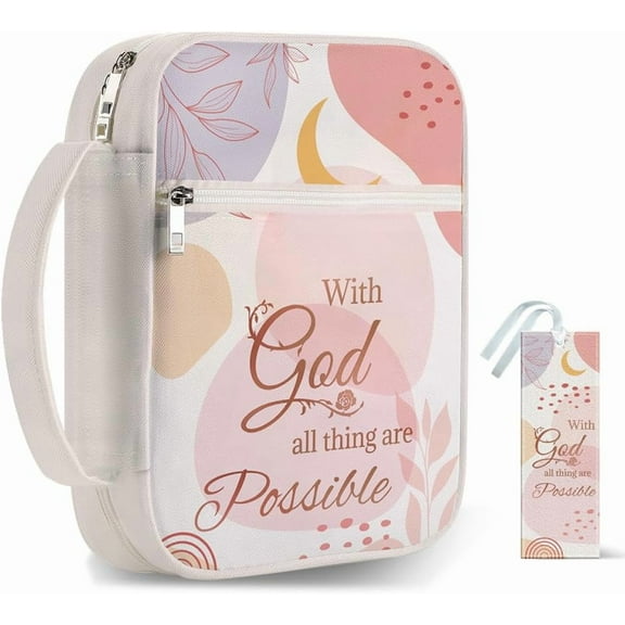 1pc Bible Covers with Handle 12x8.7 inch Boho Large Zippered Carrying Book Case Pink Bible Protective with Pocket and Bookmarks for Women Men Bible Note Books Carrying Accessories Pink DIY