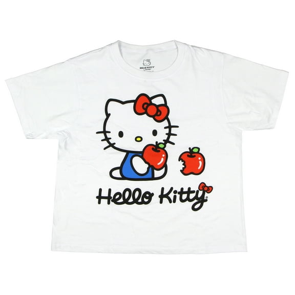 Hello Kitty Women's Apple a Day Cropped Junior's Adult Crewneck Short Sleeve T-Shirt