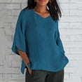 thumbnail image 5 of Womens Blouses Summer Women's 7 Quarter Sleeve V Neck Solid Color Loose Top T Shirt Casual Shirt Long Sleeve Shirts for Women, 5 of 5
