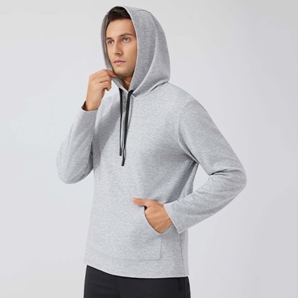 pstuiky Camisas para hombre de manga larga, Sudadera con capucha de color liso para hombre, con bolsillo y parte superior cálida para deportes al aire libre, manga larga, informal Tops de hombre l