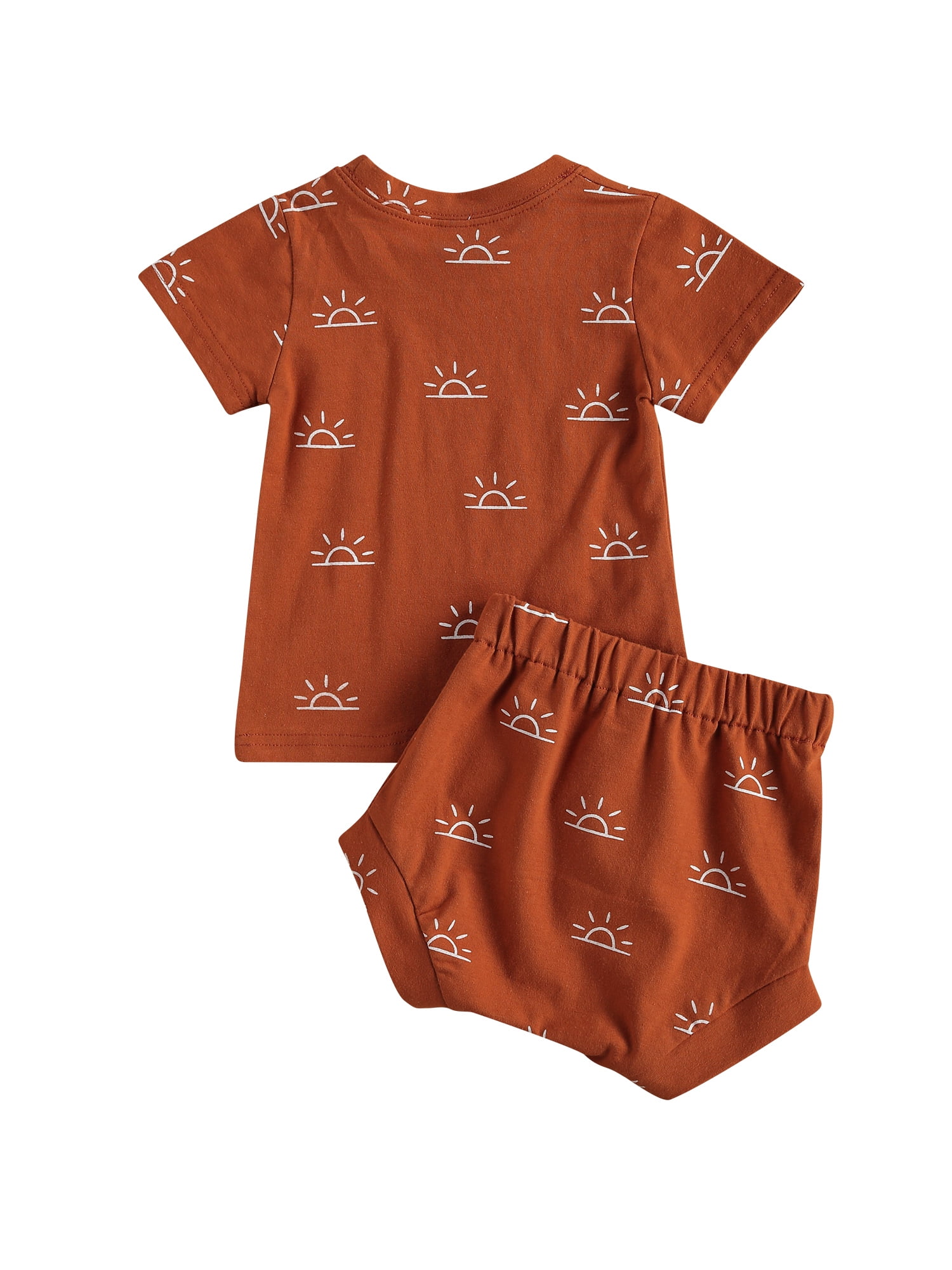 2pcs Baby Boy/Girl All Over Sun Print Ribbed Short-sleeve Top and Shorts Set