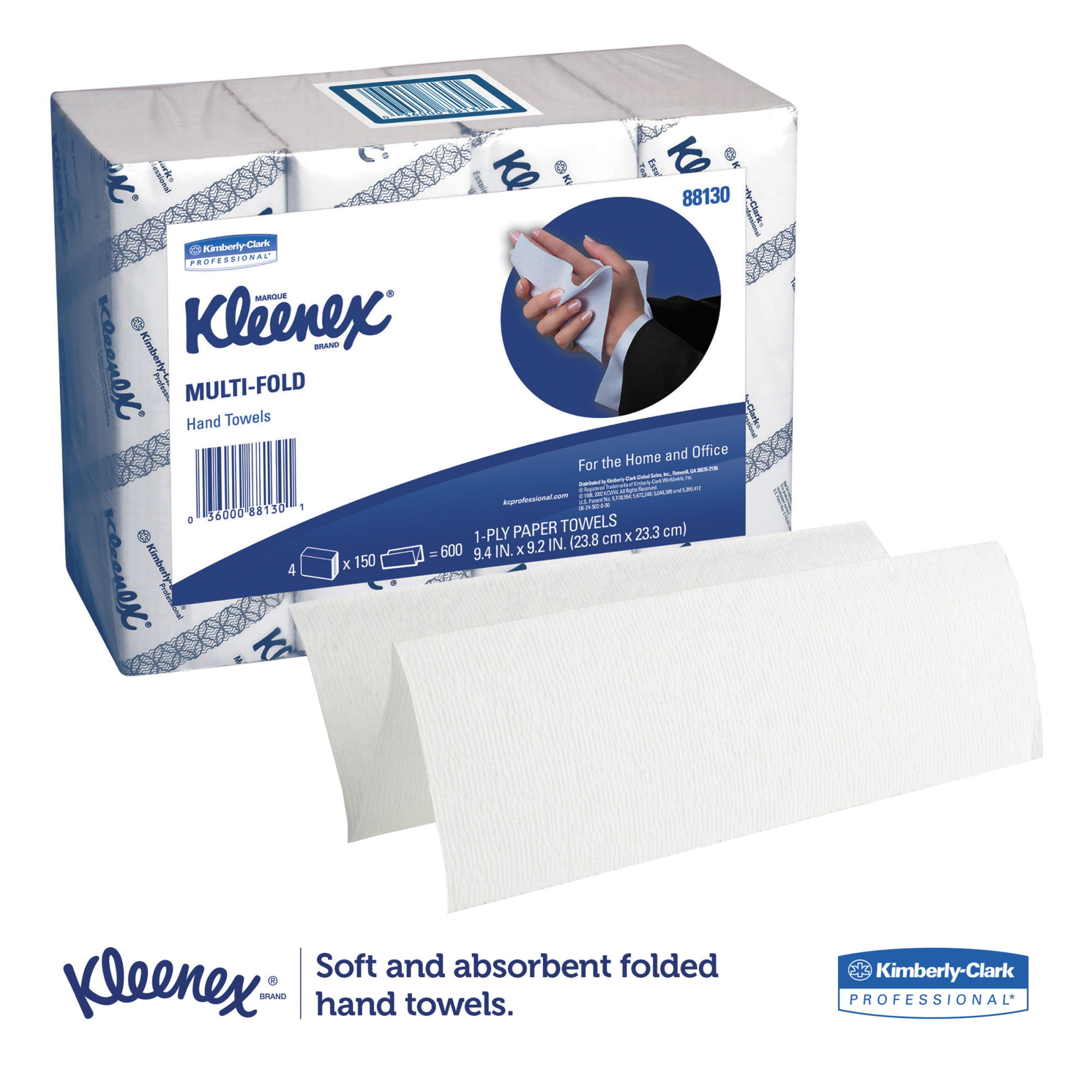 Kleenex Multi-Fold Paper Towels,(4) 4PK Bundles, 9 1/5x9 2/5, White, 150/Pack, 16/Carton -KCC88130 - 1