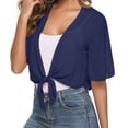 thumbnail image 6 of Women's 2026 Summer Lightweight Short Bolero Cardigan Shrug Sheer Tie Front Top short Sleeve Jacket for Dress Navy XL, 6 of 7