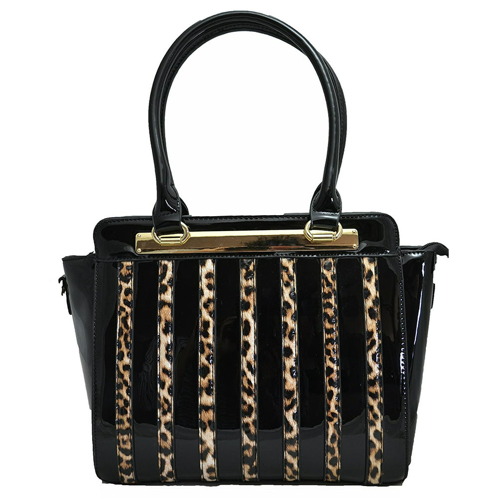 Fourever Funky - Leopard Stripe Patent Vegan Leather Handbag Satchel ...