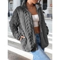 thumbnail image 5 of Winter Fleece Jacket for Women Zipper Stand Collar Casual Coats with Pockets Gray S, 5 of 9