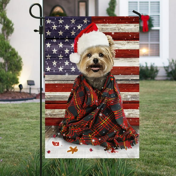 FLAGWIX American Christmas Garden Flag 11.5" x 17.5" - Yorkshire Terrier Dog Christmas Flag HOHOHO NTB394Fv1