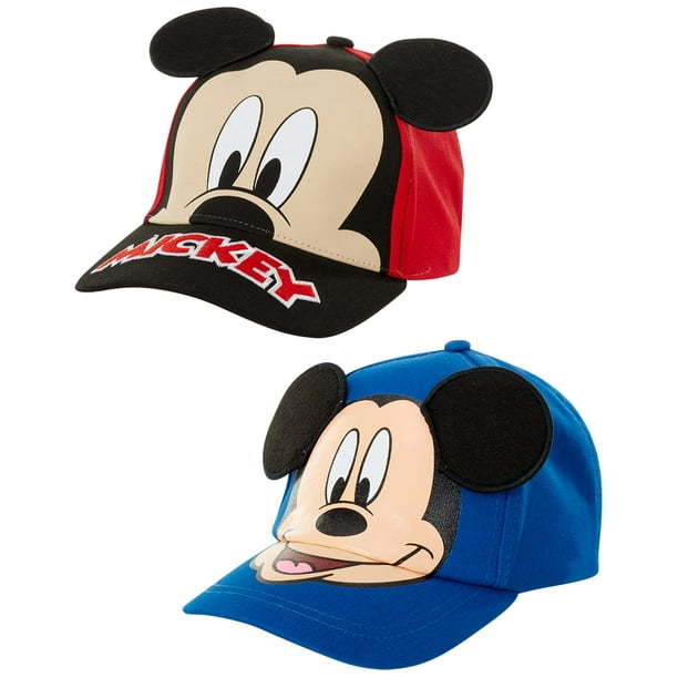 Disney Boys' Mickey Mouse Baseball Cap - 2 Pack 3D Character Curved Brim  Strap Back Hat (2T-7), Size 4-7 Years, Mickey 3D Ears 2 Pack 