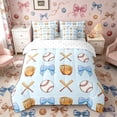 thumbnail image 3 of Meiyoeat Cute Baseball Bow Queen Bedding 7pcs, Sport Glove Print Bedding Comforter Set Queen for Bedroom, Blue White, 3 of 6
