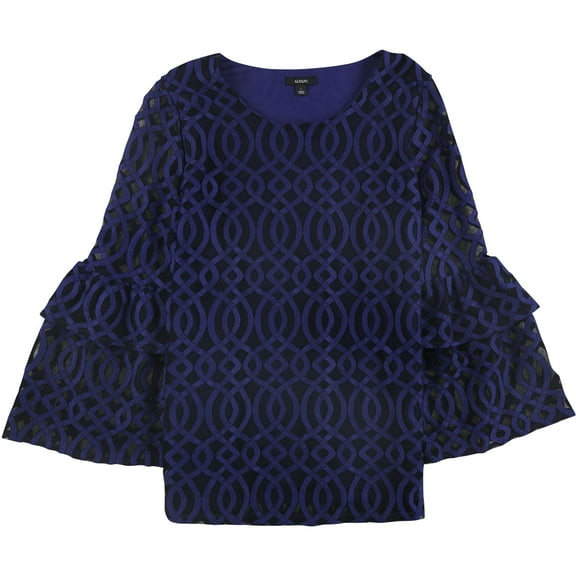 Alfani Womens Tiered Sleeve Pullover Blouse, Blue, Medium