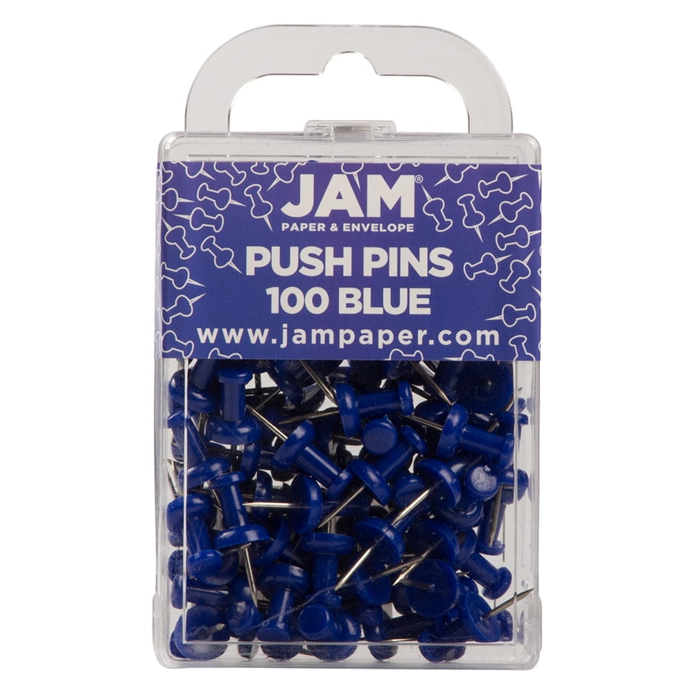 JAM Colorful Push Pins, Blue Push Pins, 100/Pack