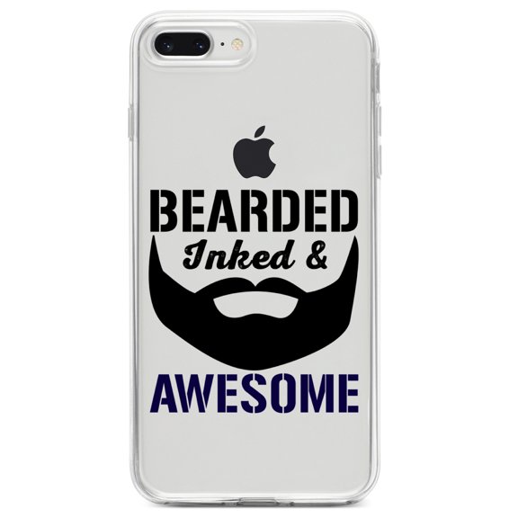 DistinctInk Clear Shockproof Hybrid Case for iPhone 7 PLUS / 8 PLUS (5.5" Screen) TPU Bumper Acrylic Back Tempered Glass Screen Protector - Bearded Inked & Awesome