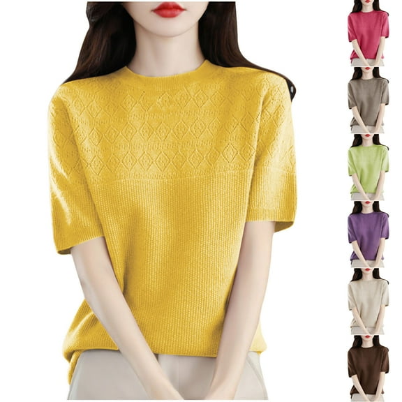 Fesfesfes Womens Basics Top Woman Round Neck Short Sleeve Solid Color Capless Fashion Fallow Commuting Jacket T Shirt XL(US:10)