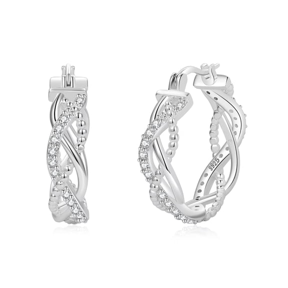 YEUOYEA Small Sterling Silver Hoop Earrings Hypoallergenic Twisted Silver Hoops Earrings for Women with Cubic Zirconia