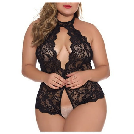

JeashCHAT Plus Size Lingerie for Women Ladies Sexy Underwear Halter Neck Lace See-Through One-Piece Sexy Underwear