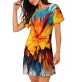 thumbnail image 2 of Vsdgher Chemise de Nuit à Manches Courtes pour Femmes, Motif Imprimé de Peinture Coloré, Encolure Dégagée, Mignonne, à Volants, Confortable, 2 of 6