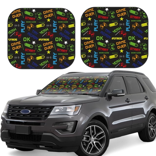 Balery Pixel Game Parasol para parabrisas de coche de 2 piezas | Parasol plegable para parabrisas delantero de coche para la mayoría de sedanes-Small