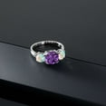 thumbnail image 3 of Gem Stone King 925 Sterling Silver Purple Amethyst and Simulated White Opal 3 Stone Engagement Ring for Women 3.10 Cttw, Gemstone February Birthstone, Cushion 8MM (Size 8), 3 of 5