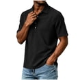 thumbnail image 2 of IhhxPro Men's Short Sleeve Collared Shirt with Button Detail Solid Color Button-Up Tee Casual Summer Lightweight Cotton Fit Office Golf S-2XL, 2 of 5