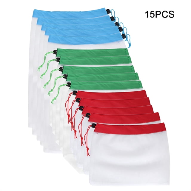Bolsas de malla ecológicas para frutas, 15 bolsas reutilizables con cordón para hacer compras y almacenar en la cocina