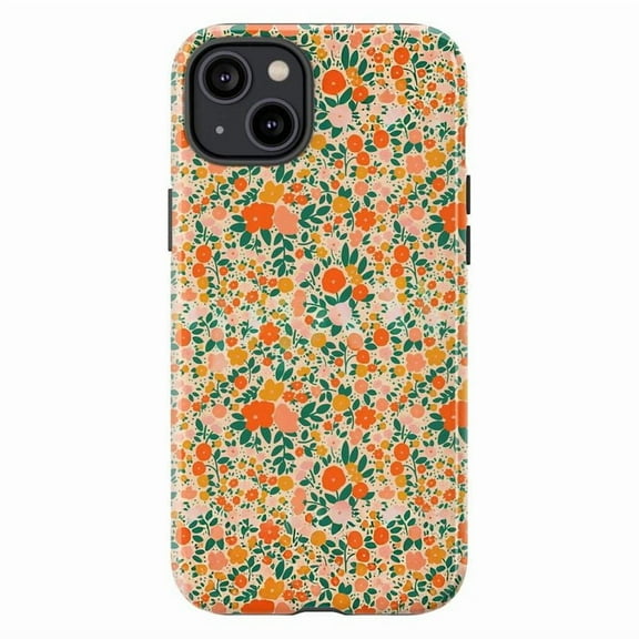 Retro Floral Burst Phone Case Bright Orange & Green Wildflower Pattern | Groovy 70s Aesthetic iPhone Cover | Compatible with iPhone 16 15 14 13 12 11 Pro Max