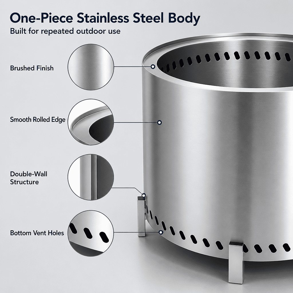 Eclaron 28inch Large Stainless Steel Smokeless Fire Pit Wood Burning Stove Outdoor Camping Patio Picnic