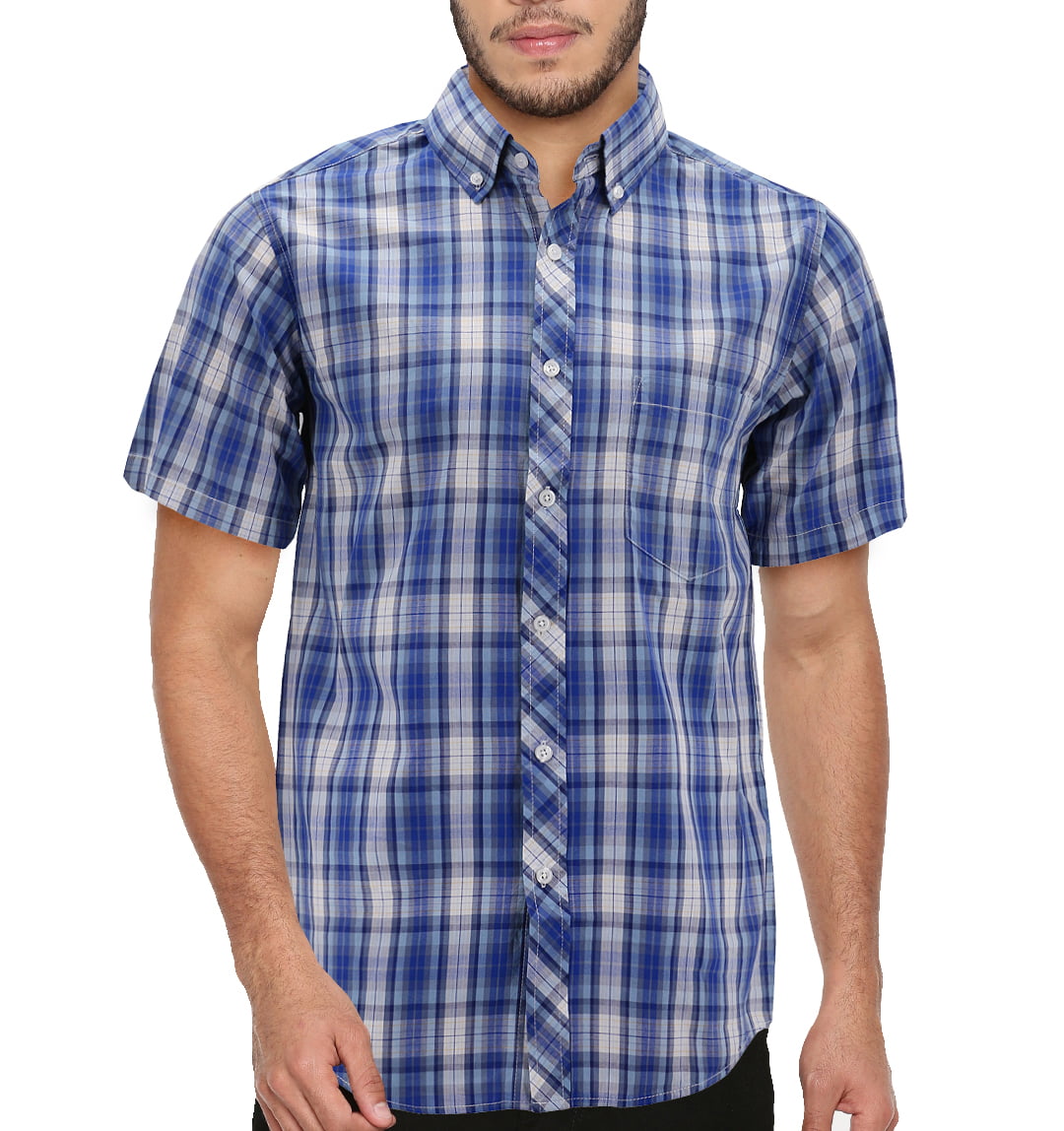 Men’s Cotton Casual Short Sleeve Classic Collared Plaid Button Up Dress ...