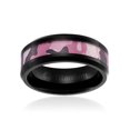 thumbnail image 2 of Womens Camo Wedding Band in Titanium 8MM Ring Black Plated with Pink Camouflage Inlay - Beveled Edges, 2 of 5