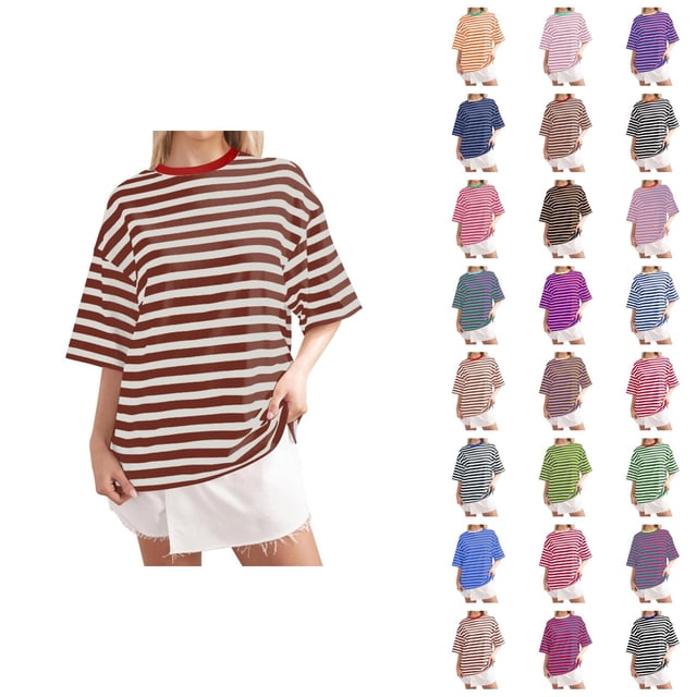 T-shirt Rayé pour Femmes 2026 Été Tendance Manches Courtes Col Rond Confortable Léger