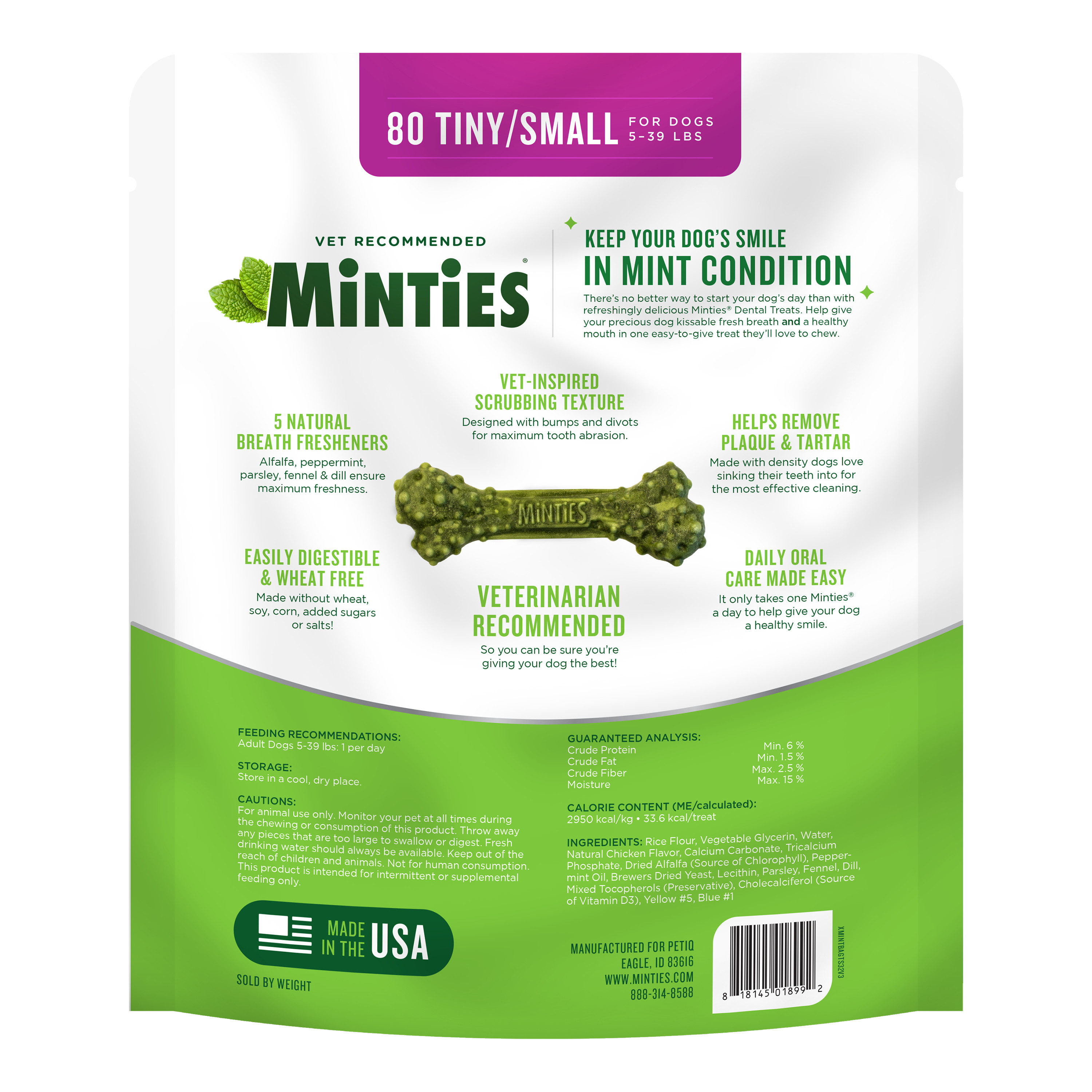 Minties Dental Bone Treats, Chews for Tiny/Small Dogs under 40 lbs, 80 Count, 32 oz, Shelf-Stable - image 3 of 9