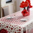 thumbnail image 5 of Romantic Valentines Day Pink Plaid Red Roses Love Hearts Tablecloth Cloth Rectangle Washable Table Covers for Indoor Outdoor Dining Table Home Party Decorations 60x104 Inch, 5 of 6