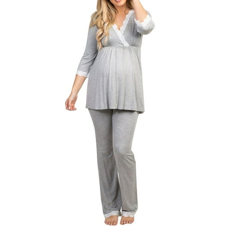 

Coutgo Women s Cotton Maternity Care Pajamas Set Long Sleeve Solid Color