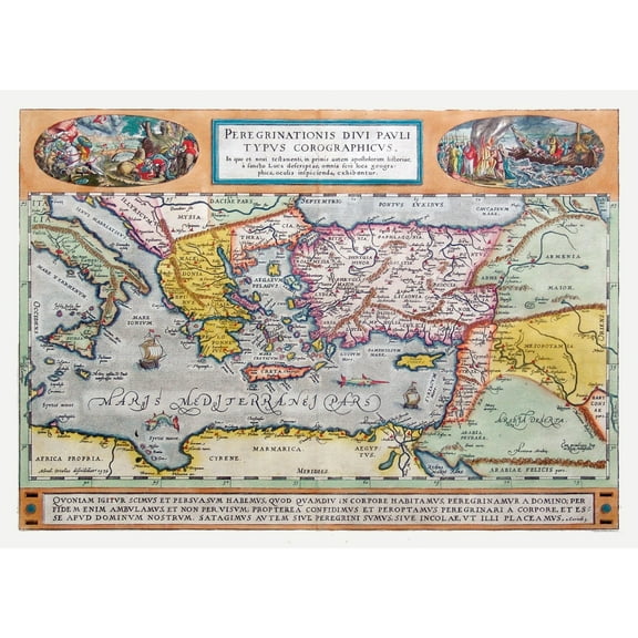 Historic Map - Paul Journeys Middle East - Ortelius 1570 - Vintage Wall Art