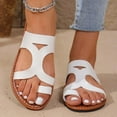 thumbnail image 3 of Xfvqtps Slide Sandals for Women Flat Toe Ring Side Cutout Leather Non Slip Comfortable Breathable Beach Summer Slippers White, 3 of 6