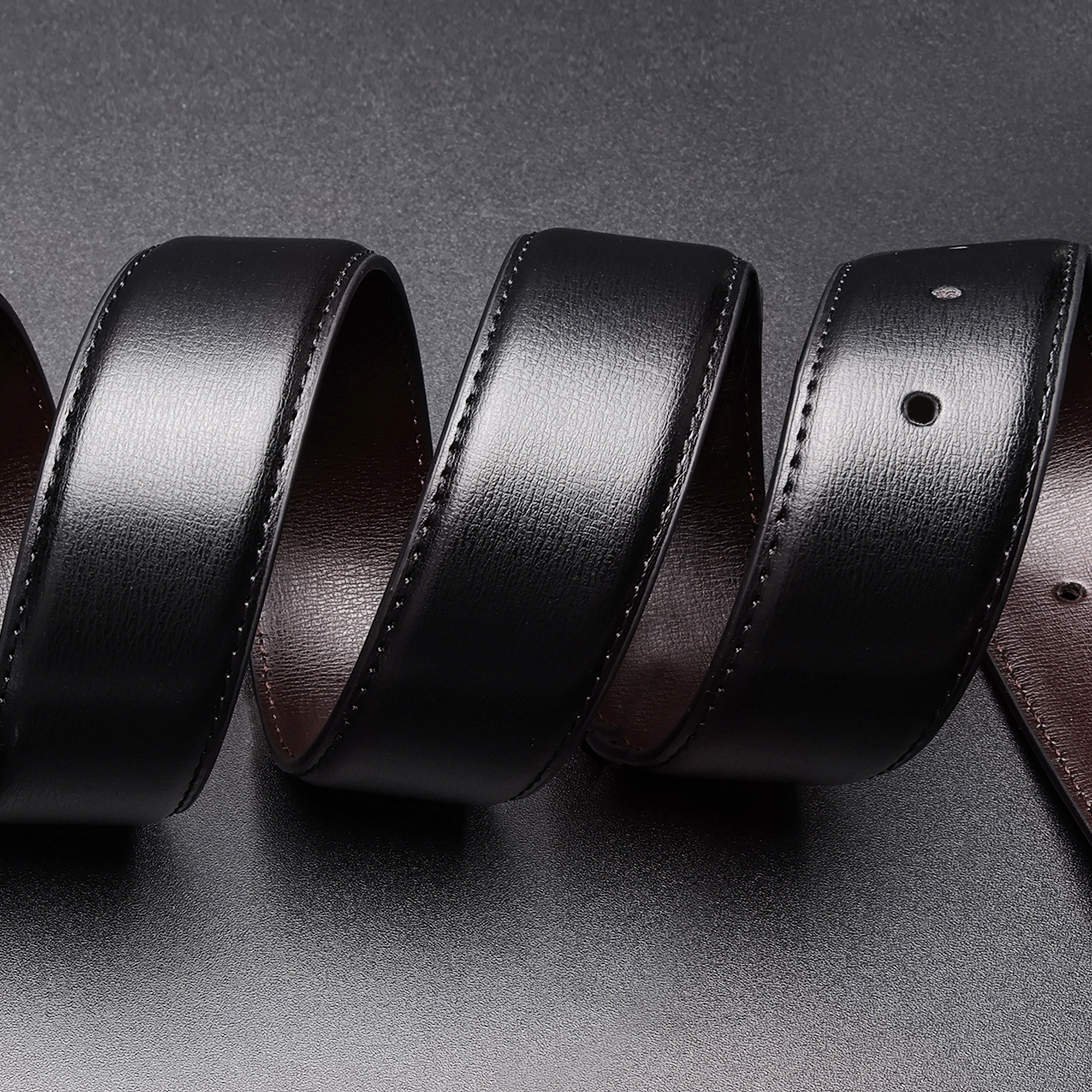 Maikun Men's Reversible Leather Belt, Black/Brown photo 5