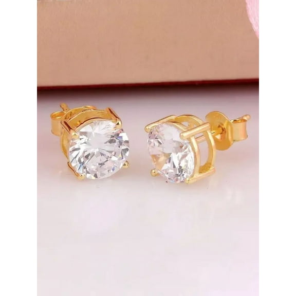 Mangal Jewels 3 Ct Round Cut Diamond Solitaire Womens Stud Earrings 14k Yellow Gold Finish