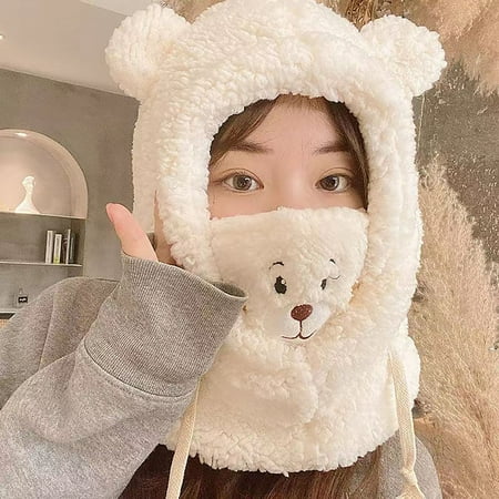 

TIANEK Cute Bear Mask One-Piece Winter Cycling Warm Windproof Autumn Winter Bear Scarf Winter Scarf Winter Hat for Women