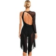 thumbnail image 2 of Jizyo Women's Figure Ice Skating Dress Shiny Rhinestone Asymmetric Mesh Leotard Dress Lyrical Black L, 2 of 7