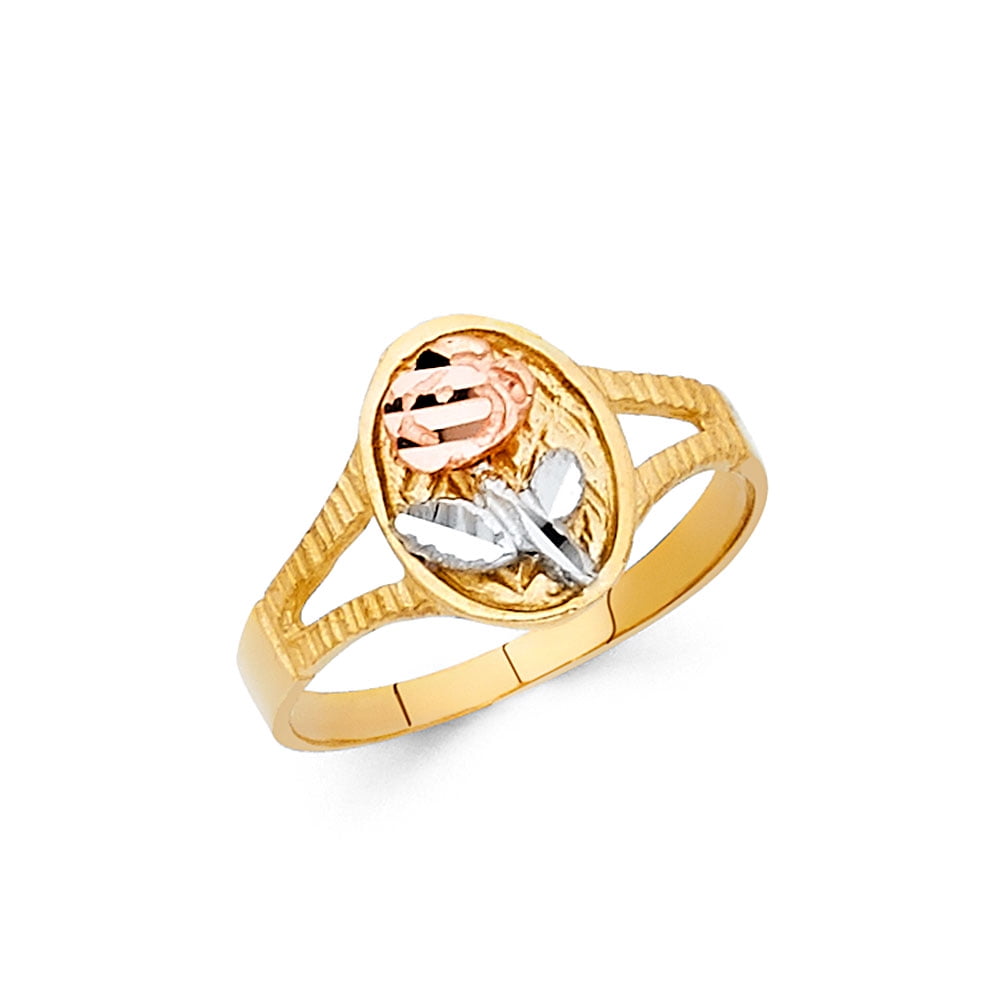 Jewels By Lux 14K White Yellow and Rose Three Color Gold Flower Ring 
