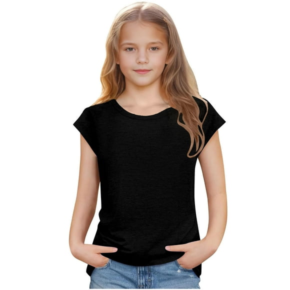 Kaemgyyd T-Shirts pour Bébés Filles de 1 à 10 Ans, Col Rond, Manches Courtes, Décontractés, Amples, Été, Coton Respirant, Vêtements de Plage